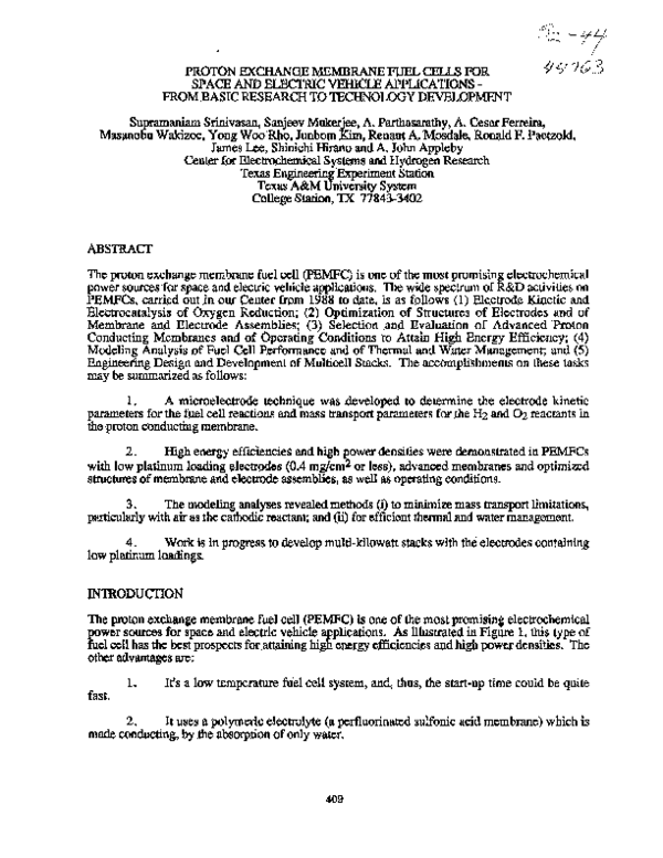 (PDF) Proton exchange membrane fuel cells for space and electric ...