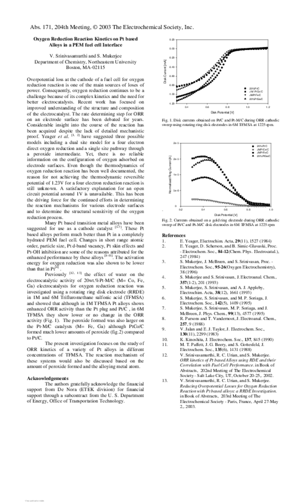(PDF) Oxygen Reduction Reaction Kinetics on Pt based Alloys in a PEM ...