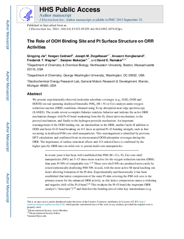 (PDF) The Role of OOH Binding Site and Pt Surface Structure on ORR ...