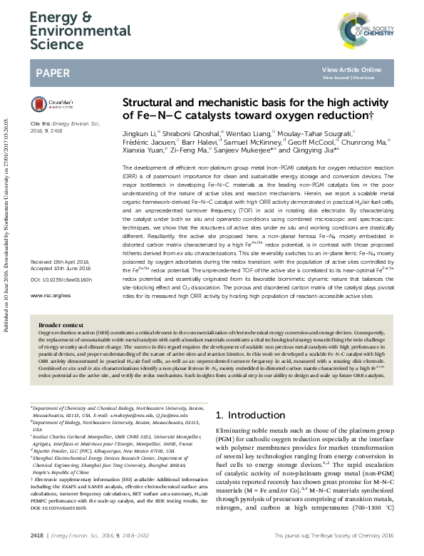 (PDF) Structural and mechanistic basis for the high activity of Fe–N–C ...