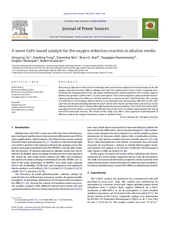(PDF) A novel CuFe-based catalyst for the oxygen reduction reaction in ...