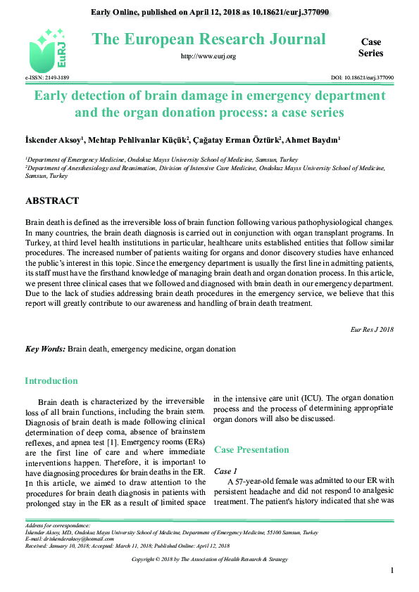 (PDF) Early detection of brain damage in emergency department and the ...
