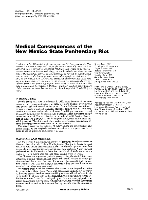 Medical consequences of the New Mexico State penitentiary riot