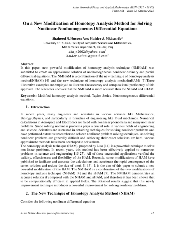 (PDF) On a New Modification of Homotopy Analysis Method for Solving ...