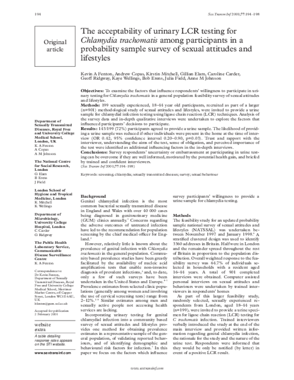 (PDF) The acceptability of urinary LCR testing for Chlamydia ...