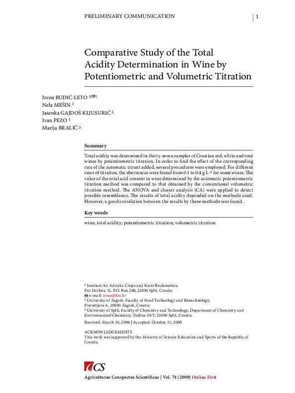 (PDF) Comparative Study of the Total Acidity Determination in Wine by