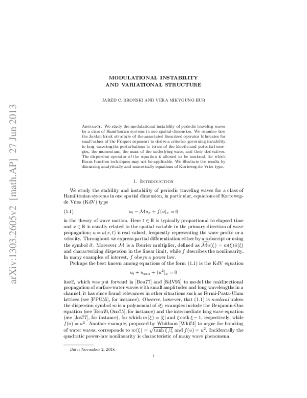 (PDF) Modulational Instability and Variational Structure