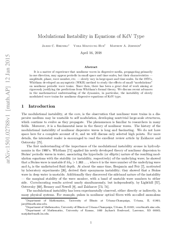 (PDF) Modulational Instability in Equations of KdV Type
