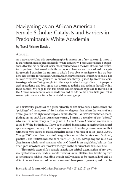 (PDF) Navigating as an African American Female Scholar: Catalysts and ...