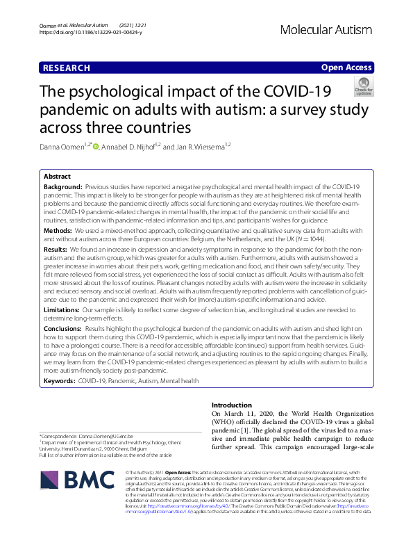 (PDF) The psychological impact of the COVID-19 pandemic on adults with ...
