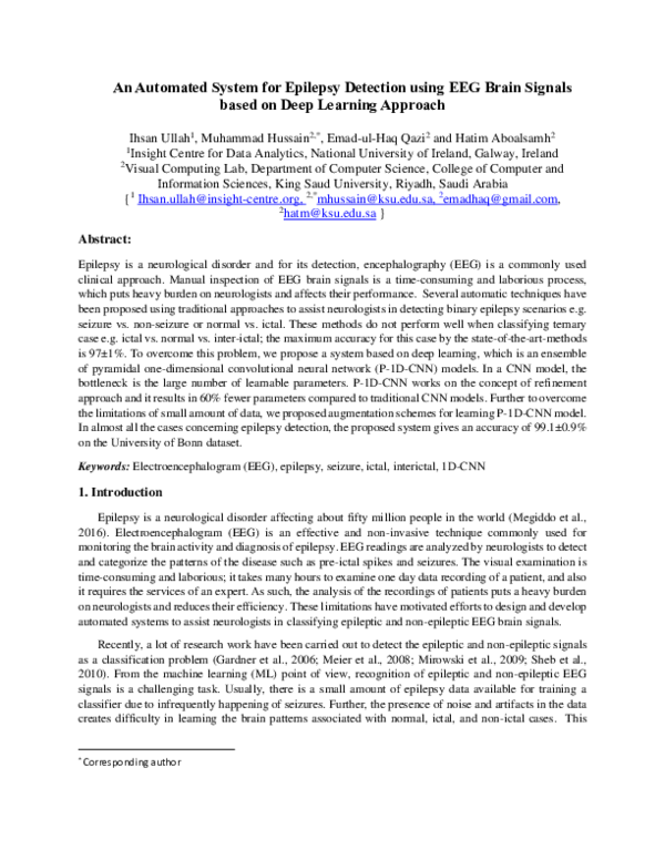 (PDF) An automated system for epilepsy detection using EEG brain ...