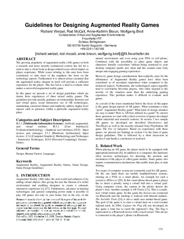 (PDF) Guidelines for designing augmented reality games