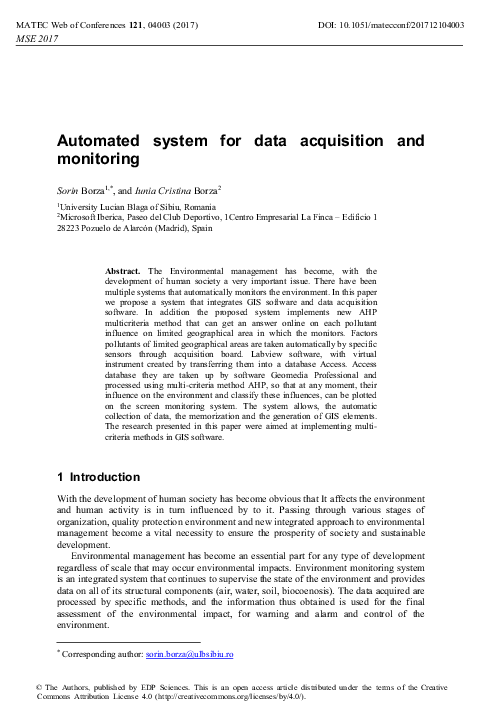 (PDF) Automated system for data acquisition and monitoring