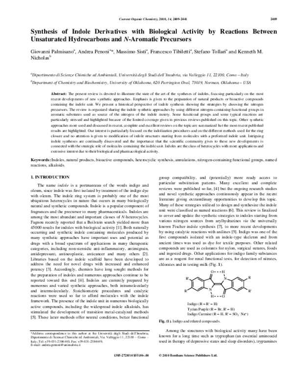 (PDF) Synthesis of Indole Derivatives with Biological Activity by ...