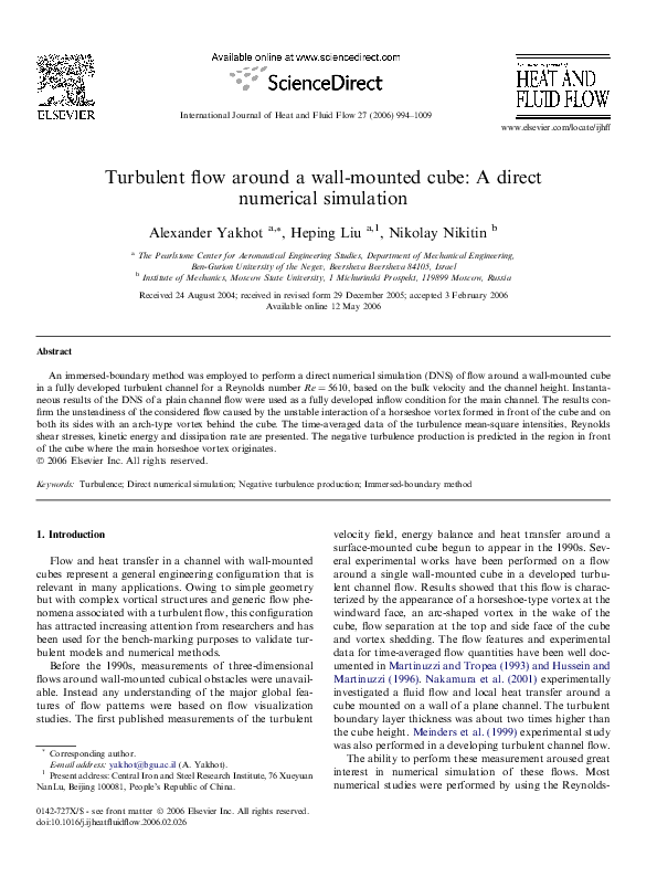 (PDF) Turbulent flow around a wall-mounted cube: A direct numerical ...