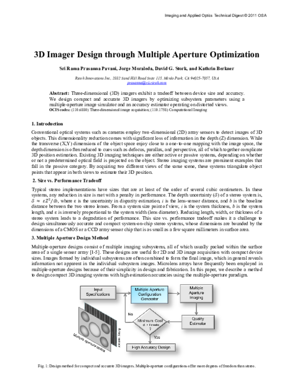 (PDF) 3D Imager Design through Multiple Aperture Optimization