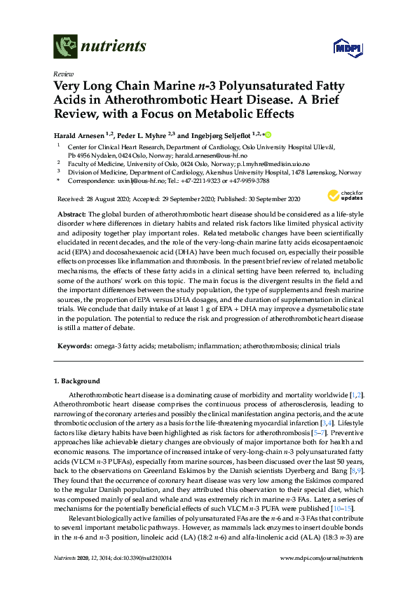 (PDF) Very Long Chain Marine n3 Polyunsaturated Fatty Acids in