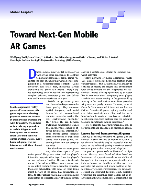 (PDF) Toward Next-Gen Mobile AR Games