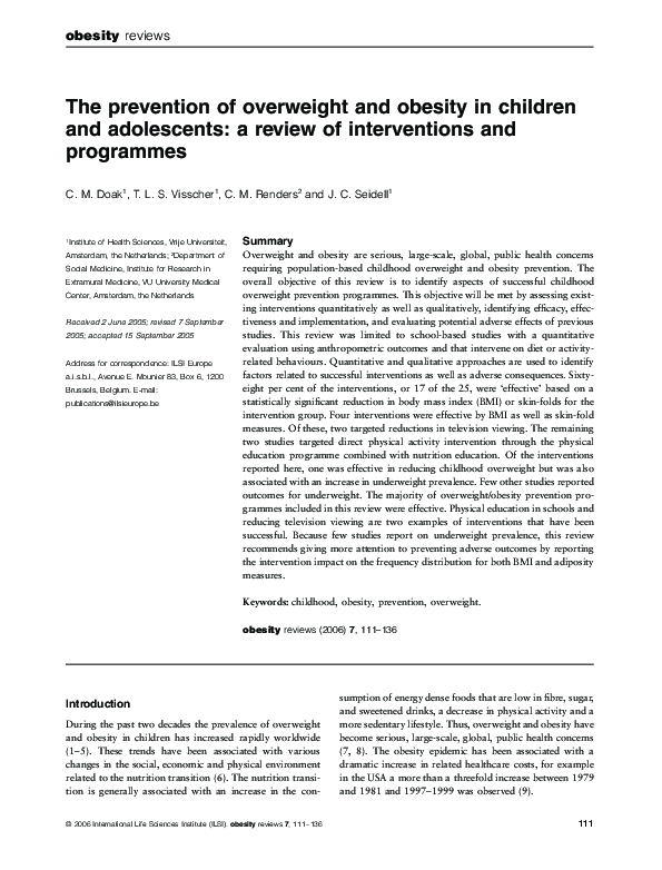 (PDF) Prevention of overweight and obesity in children under the age of ...