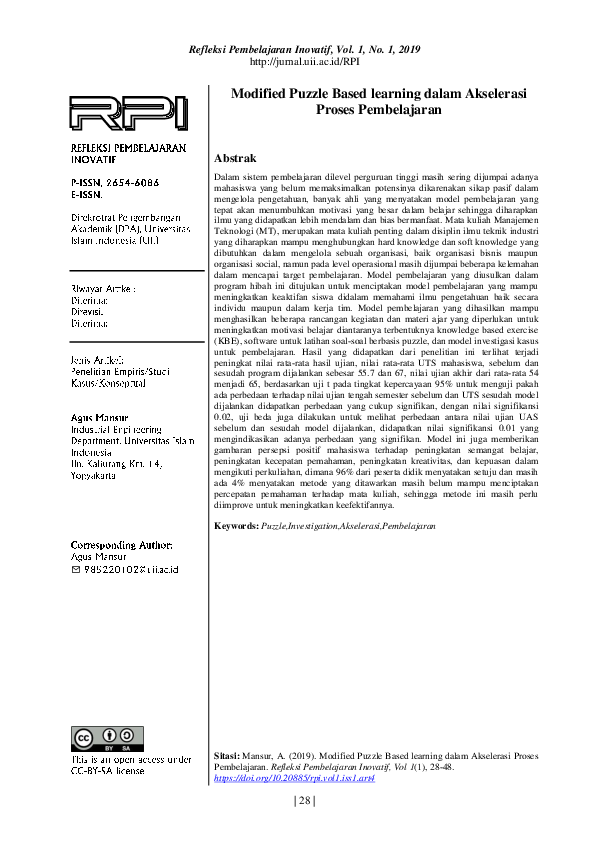 (PDF) Modified Puzzle Based Learning dalam Akselerasi Proses
