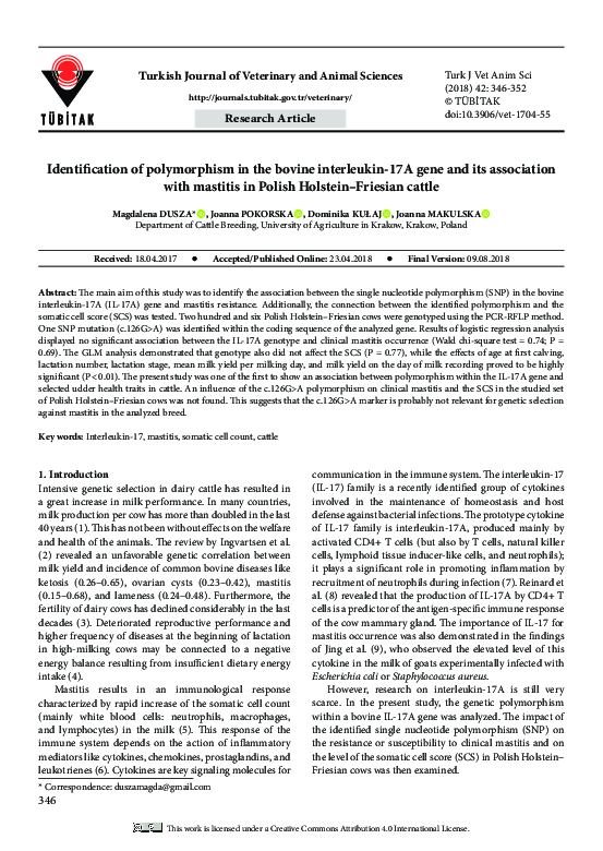 (PDF) Identification of polymorphism in the bovine interleukin-17A gene ...