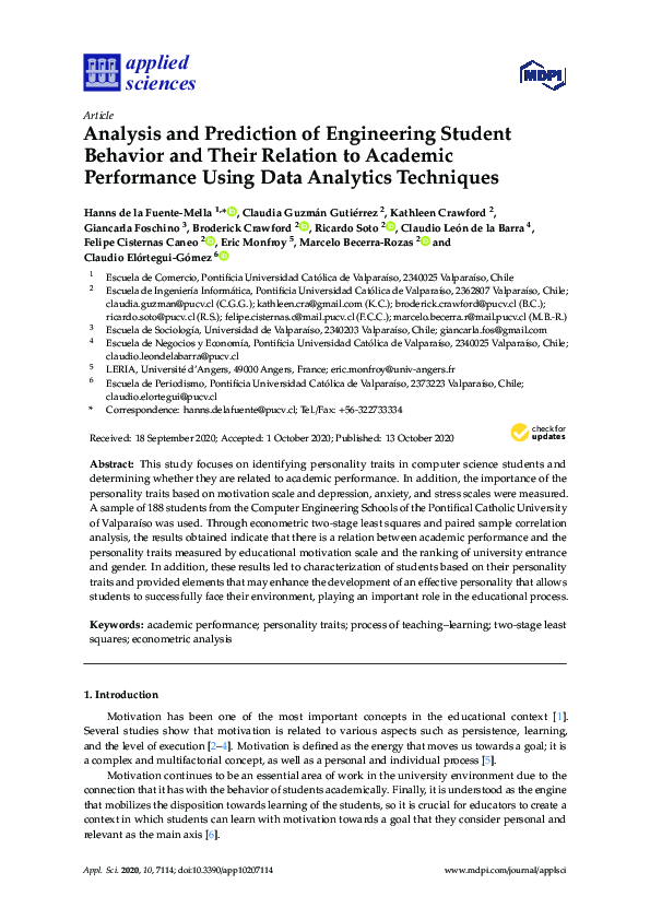 (PDF) Analysis and Prediction of Engineering Student Behavior and Their ...