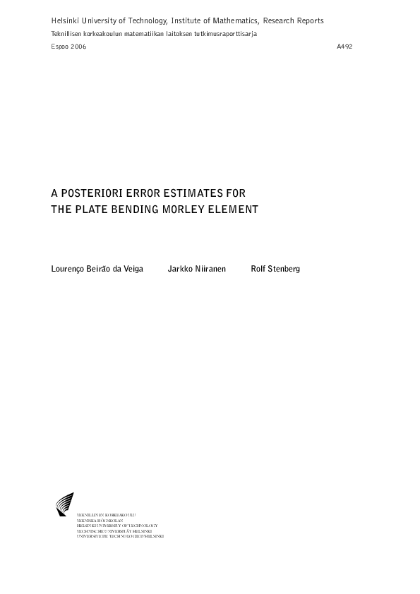 (PDF) A Posteriori Error Estimates for the Plate Bending Morley Element