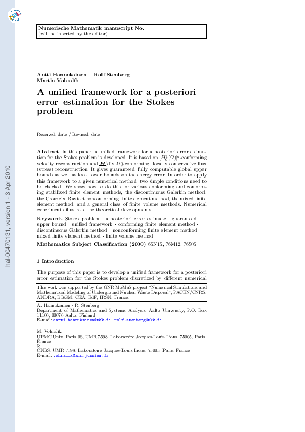(PDF) A unified framework for a posteriori error estimation for the ...