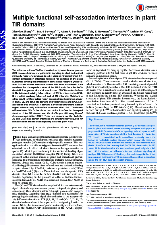 (PDF) Multiple functional self-association interfaces in plant TIR domains