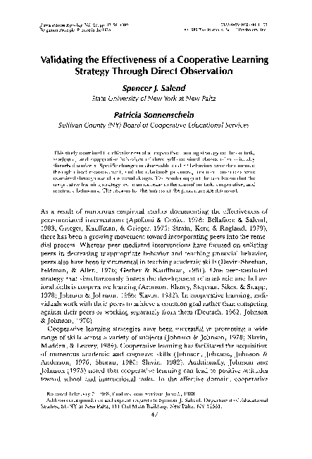 (PDF) Validating the effectiveness of a cooperative learning strategy ...