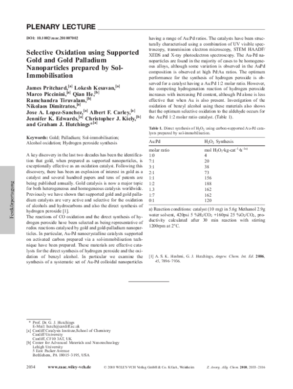 (PDF) Selective Oxidation using Supported Gold and Gold Palladium ...