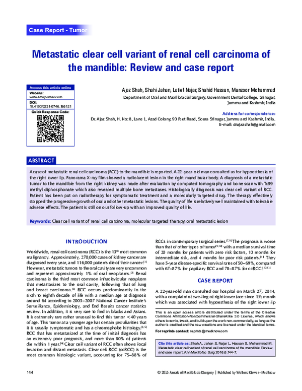 (PDF) Metastatic clear cell variant of renal cell carcinoma of the ...