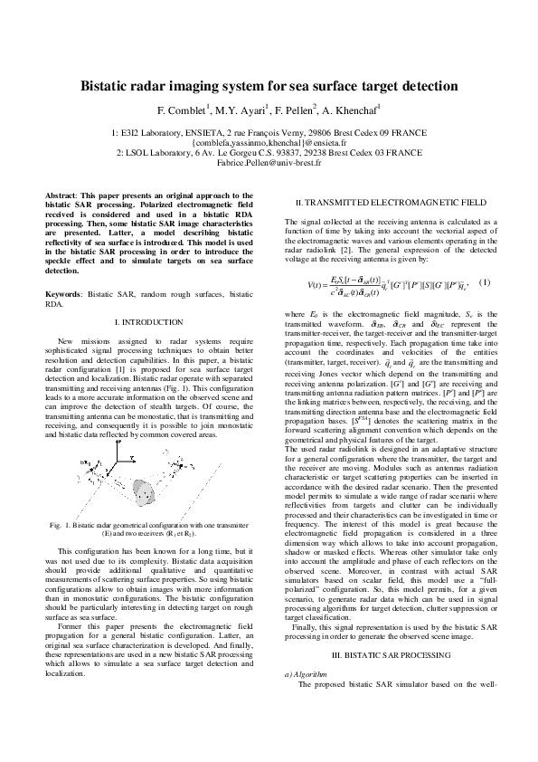 (PDF) Bistatic radar imaging system for sea surface target detection