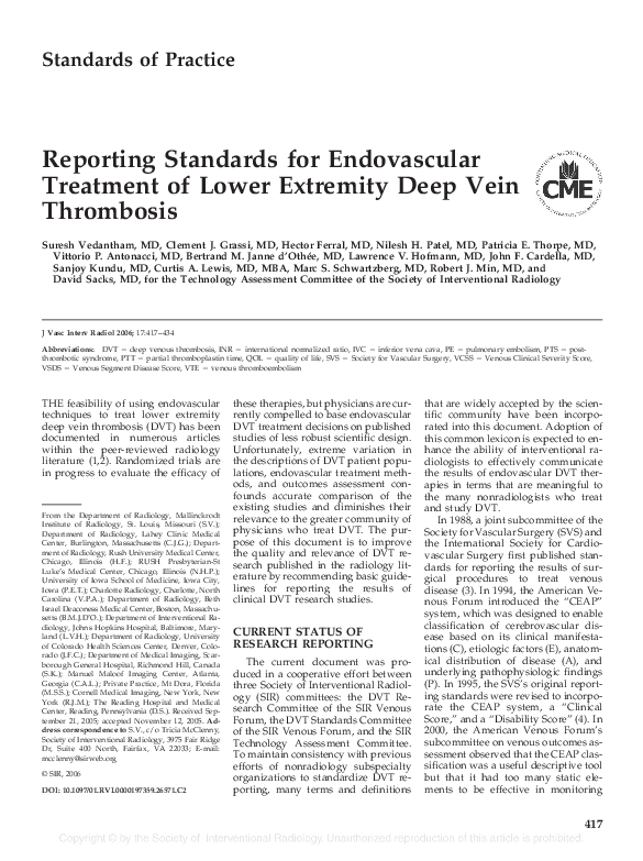 (PDF) Reporting Standards for Endovascular Treatment of Lower Extremity ...