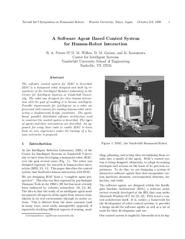(PDF) A software agent based control system for human-robot interaction