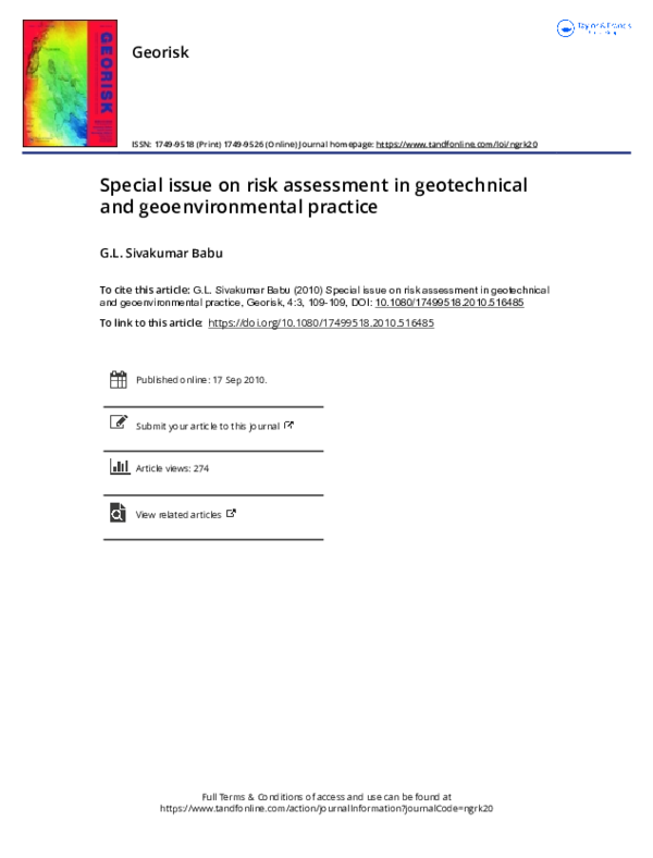 (PDF) Special issue on risk assessment in geotechnical and ...