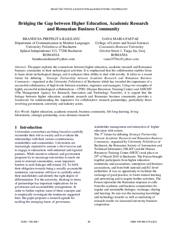 (PDF) Bridging the Gap between Higher Education, Academic Research and ...