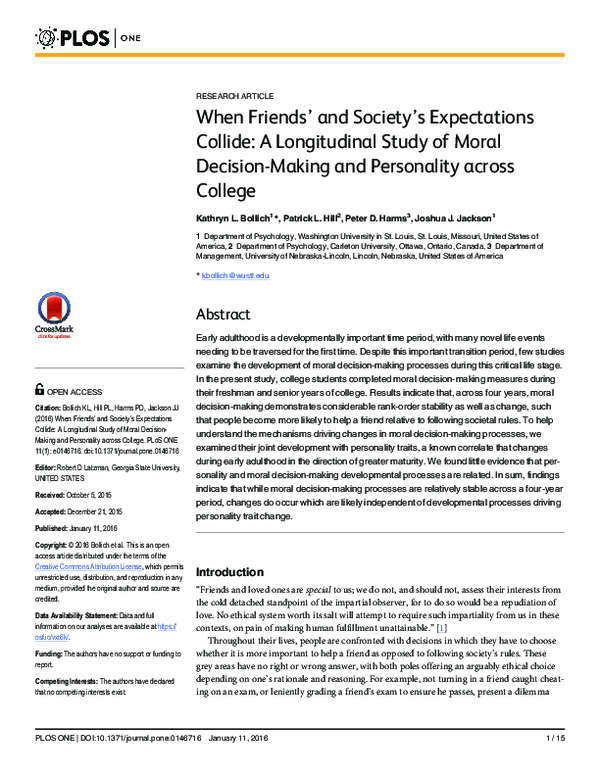 (PDF) When Friends’ and Society’s Expectations Collide: A Longitudinal ...