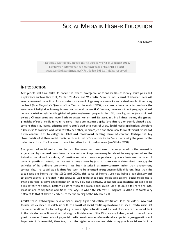 (PDF) Social Media in Higher Education