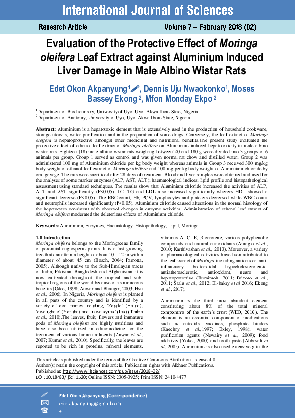 (PDF) Evaluation of the Protective Effect of Moringa oleifera Leaf ...