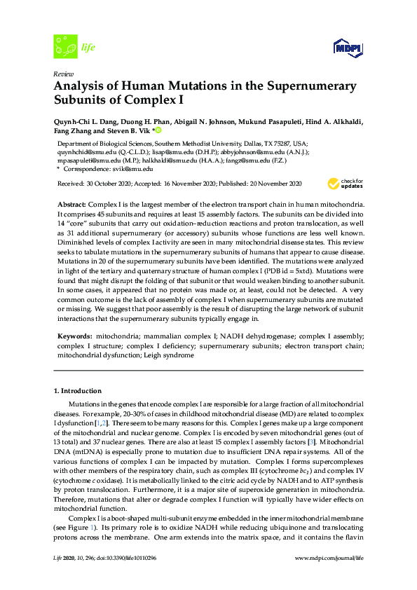 (PDF) Analysis of Human Mutations in the Supernumerary Subunits of ...