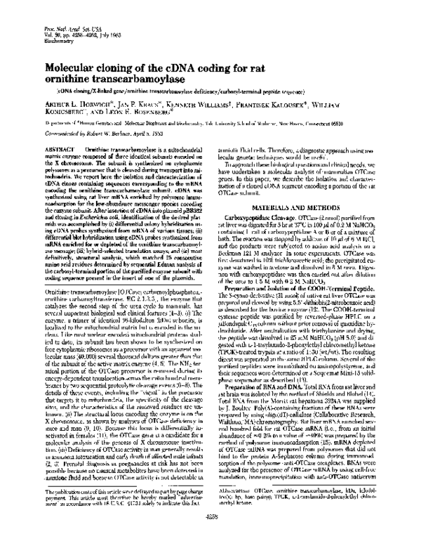 (PDF) Molecular cloning of the cDNA coding for rat ornithine ...