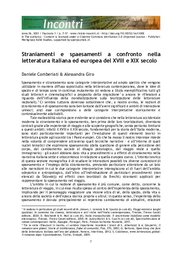 PDF) Straniamenti e spaesamenti a confronto nella letteratura ...