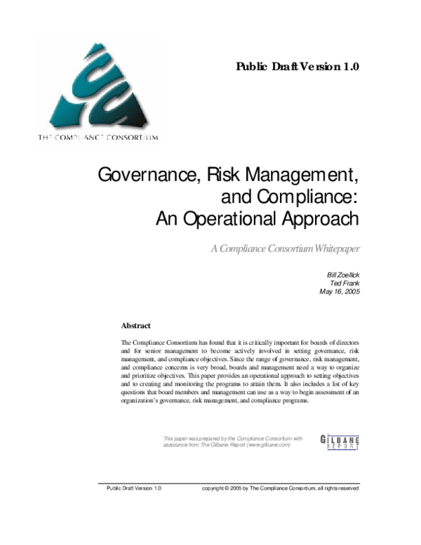 (PDF) Governance, Risk Management, and Compliance: An Operational Approach