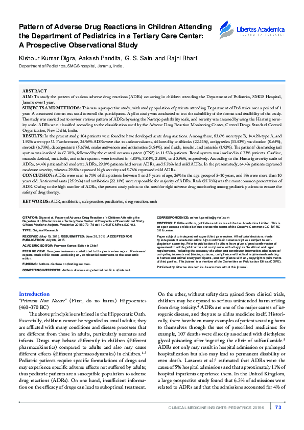 (PDF) Pattern of Adverse Drug Reactions in Children Attending the ...