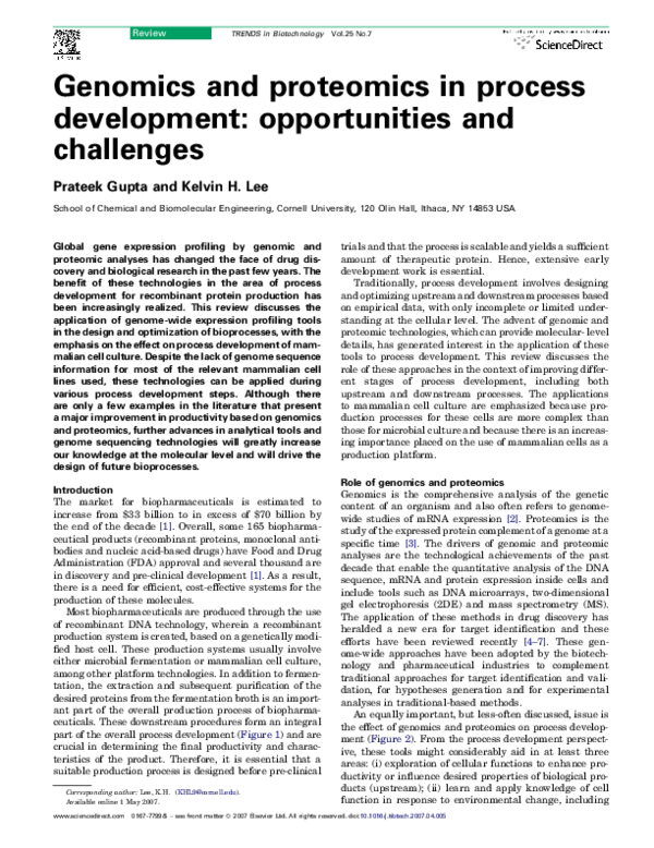 (PDF) Genomics and Proteomics In Process Development: Opportunities and ...
