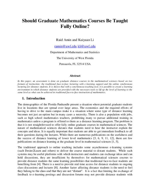 (PDF) Should Graduate Mathematics Courses Be Taught Fully Online?
