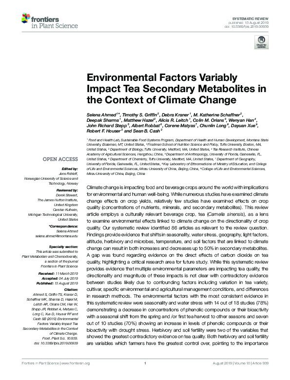 (PDF) Environmental Factors Variably Impact Tea Secondary Metabolites ...