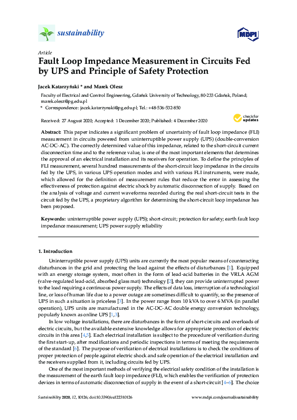 (PDF) Fault Loop Impedance Measurement in Circuits Fed by UPS and ...