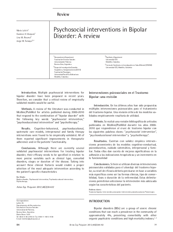  PDF Psychosocial Interventions In Bipolar Disorder A Review Lina 